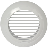 Grille de ventilation blanche Aldes, ronde et à lamelles horizontales.