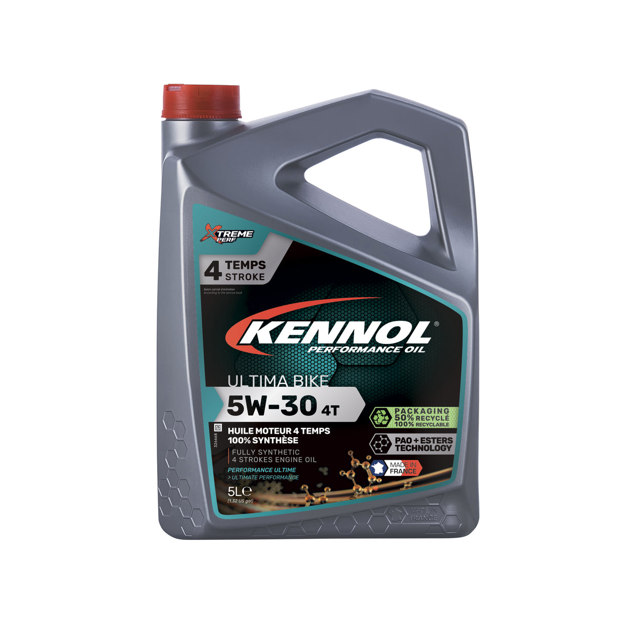 Bidon gris d’huile moteur KENNOL Ultima Bike 5W-30 4T, 5L, pour moto.
