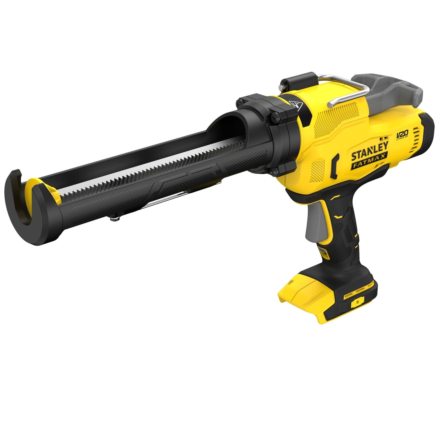 Pistolet mastic sans fil Stanley Fatmax, outil de couleur jaune et noir.