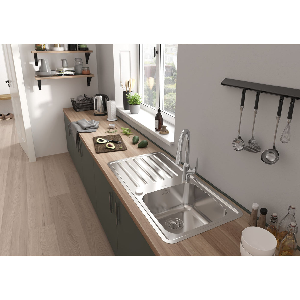 HANSGROHE Evier encastré avec égouttoir en acier inoxydable S4113-F400 43338800