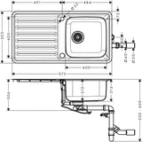 HANSGROHE Evier encastré avec égouttoir en acier inoxydable S4113-F400 43338800