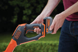Marque Black+Decker, taille-haie électrique noir et orange avec batterie lithium 18V