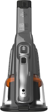 Aspirateur à main Black+Decker sans fil gris et orange, modèle Dustbuster.