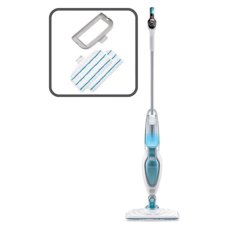 Balai vapeur Black+Decker, nettoyeur de sol blanc et bleu avec accessoires inclus