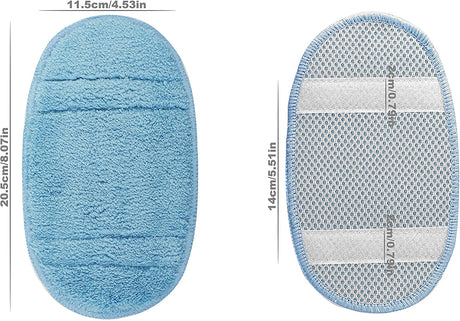 Gant de bain bleu, marque non visible, recto en tissu doux, verso maille antidérapante.