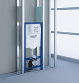 Bâti-support WC Grohe, structure bleu et blanc, installation murale, sanitaire