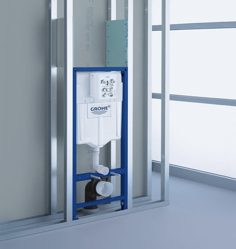 Bâti-support WC Grohe, structure bleu et blanc, installation murale, sanitaire