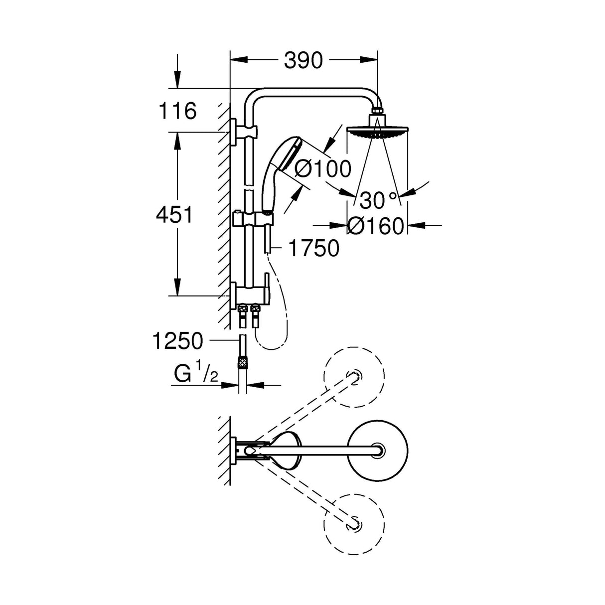 GROHE Colonne de douche 2 jets avec inverseur manuel Vitalio Start 160 26226000