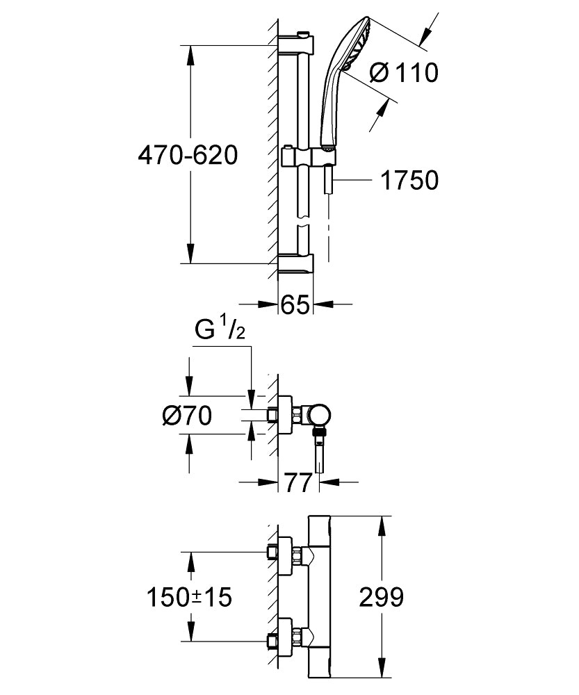 GROHE Set de douche 3 jets avec mitigeur thermostatique Precision Joy 34339000