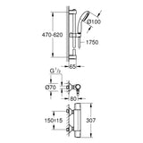 GROHE Set de douche 3 jets avec mitigeur thermostatique Precision Trend 34237002