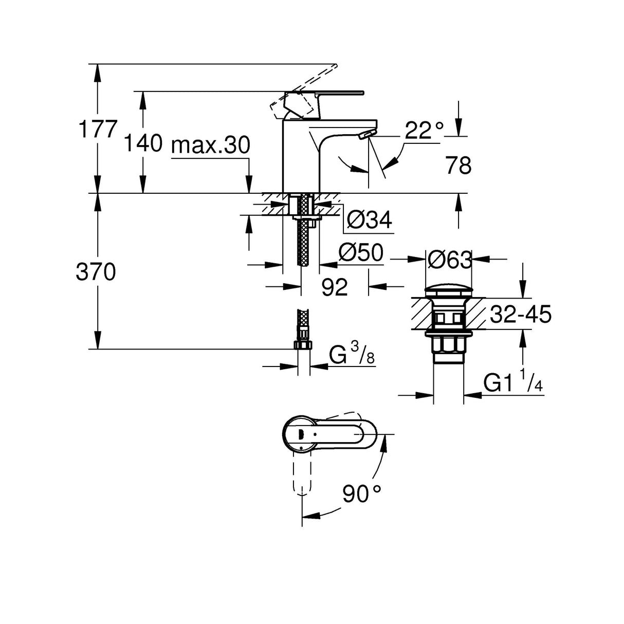 GROHE Mitigeur de lavabo taille S Get 23586000