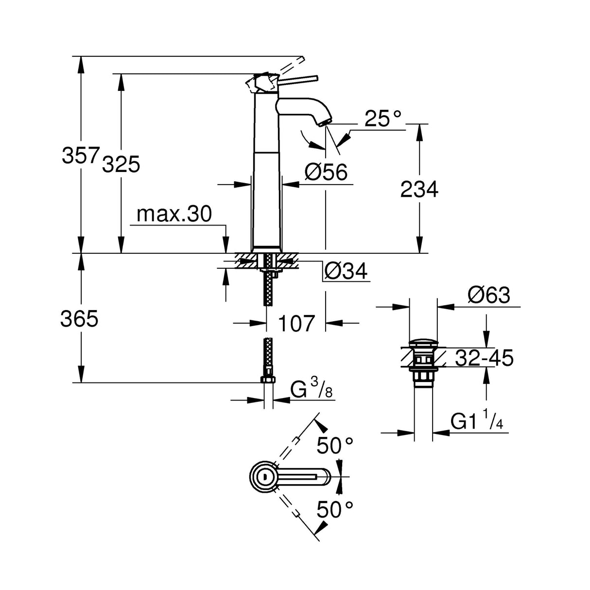 GROHE Mitigeur de lavabo taille XL Start Classic 23784000