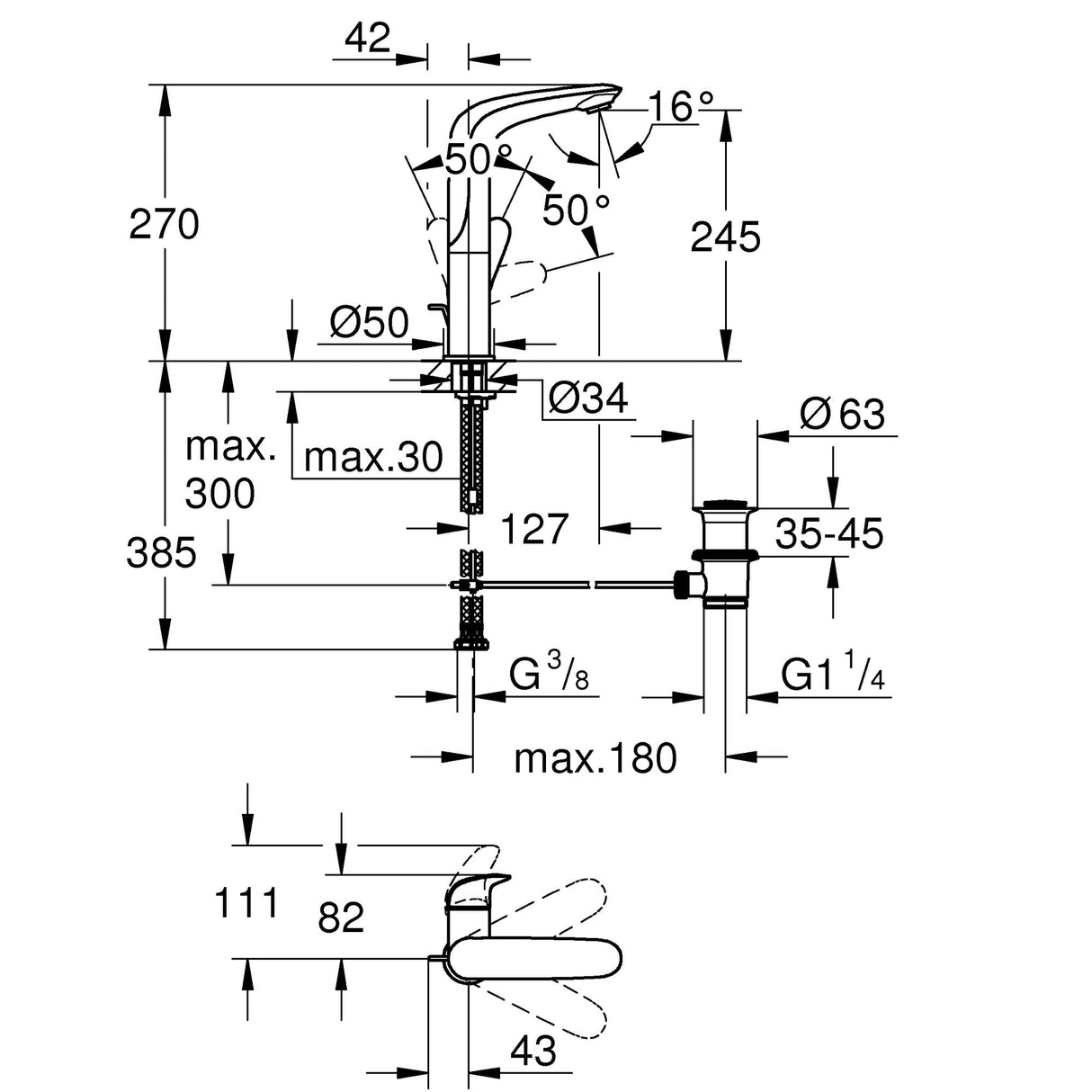 GROHE Mitigeur de lavabo taille L Wave 23584001