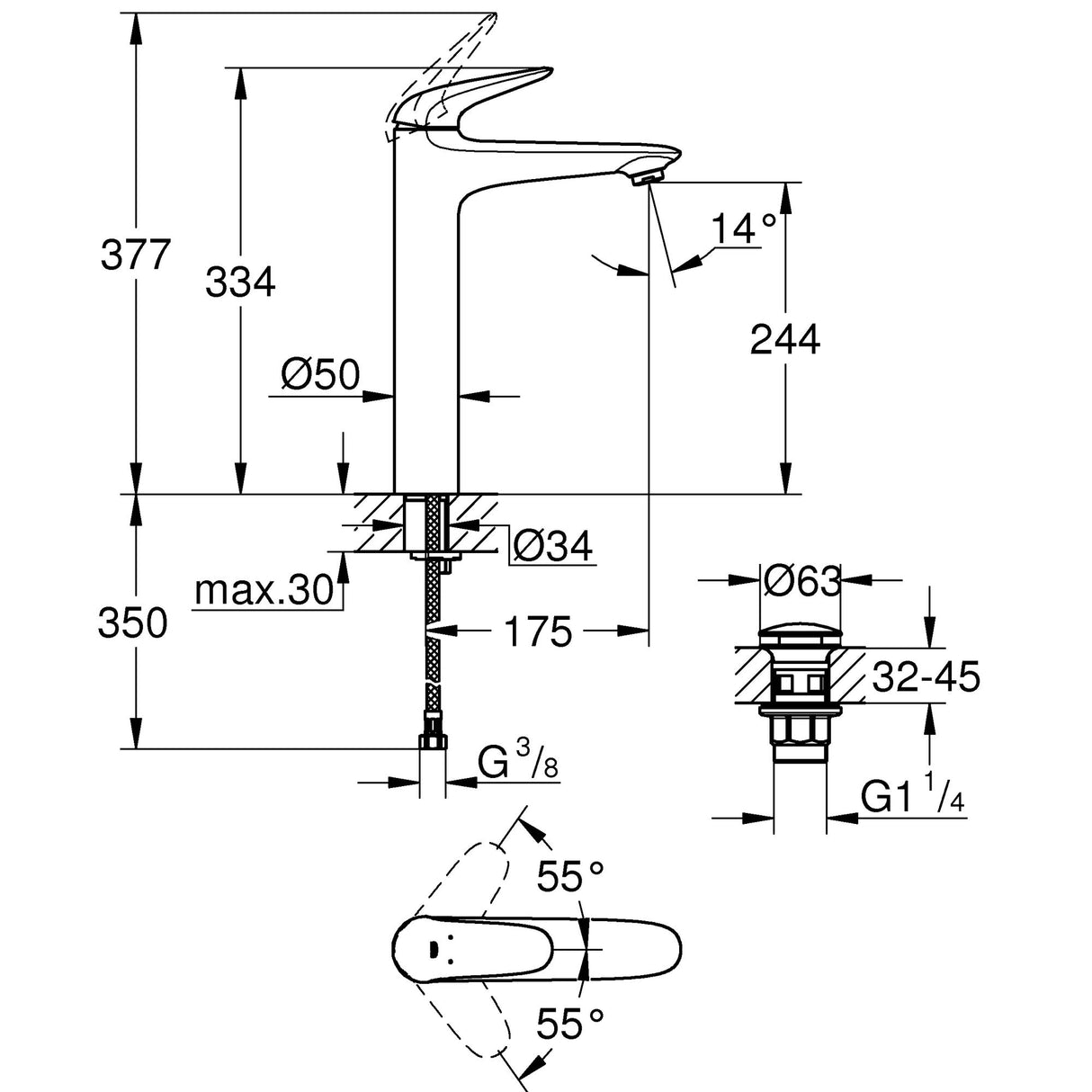 GROHE Mitigeur de lavabo taille XL Wave 23585001