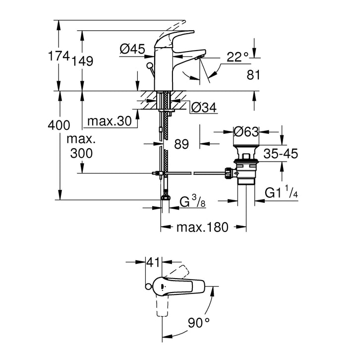 Mitigeur monocommande Lavabo Taille S Start Curve Chromé GROHE 23765000