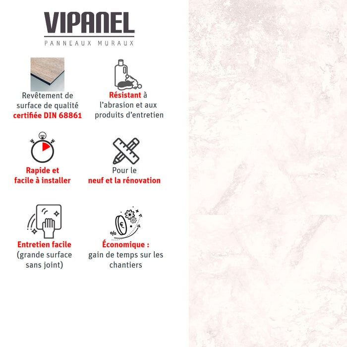 VIPANEL Panneau mural en alu-composite aspect marbre Blanc rosé finition Velvet