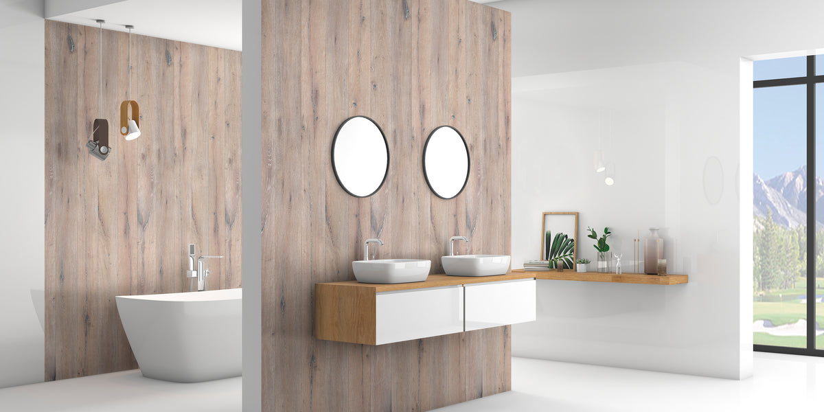 Panneau mural Chêne clair, revêtement pour douche et salle de bain, DécoDesign DÉCOR, Schulte, 100 x 210 cm