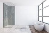 Paroi de douche Vipanel, type panneau mural, couleur pierre gris mat perle, installation salle de bain moderne.