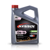 Bidon gris d’huile moteur synthétique KENNOL HYBRID 0W-16, bouchon rouge, pour hybrides.
