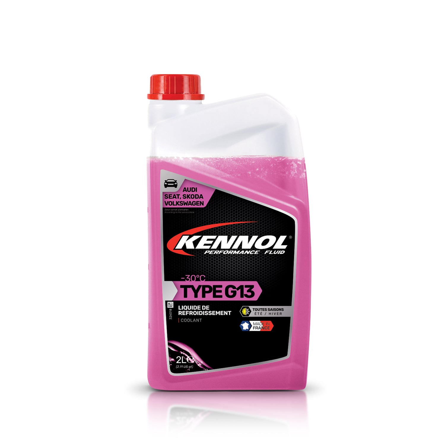 Bidon rose de liquide de refroidissement KENNOL type G13, 2L, pour voiture.