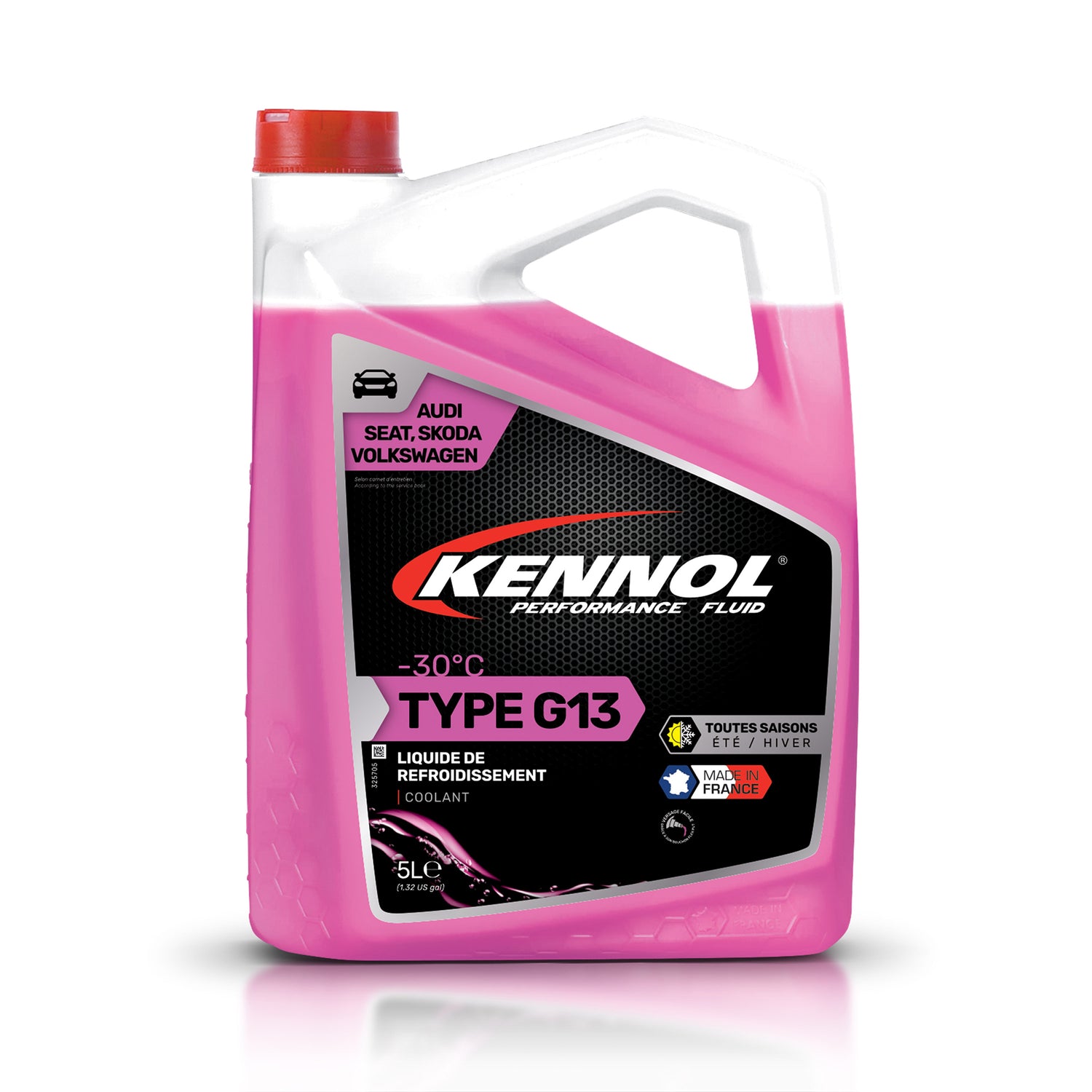 Bidon rose Kennol liquide de refroidissement Type G13, 5L, pour voiture.